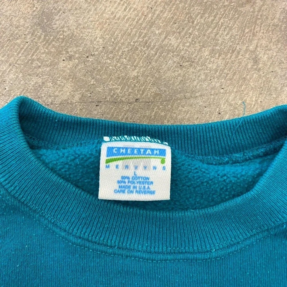 Vintage 90s Teal Cheetah Blank Crewneck Sweatshirt Size Large